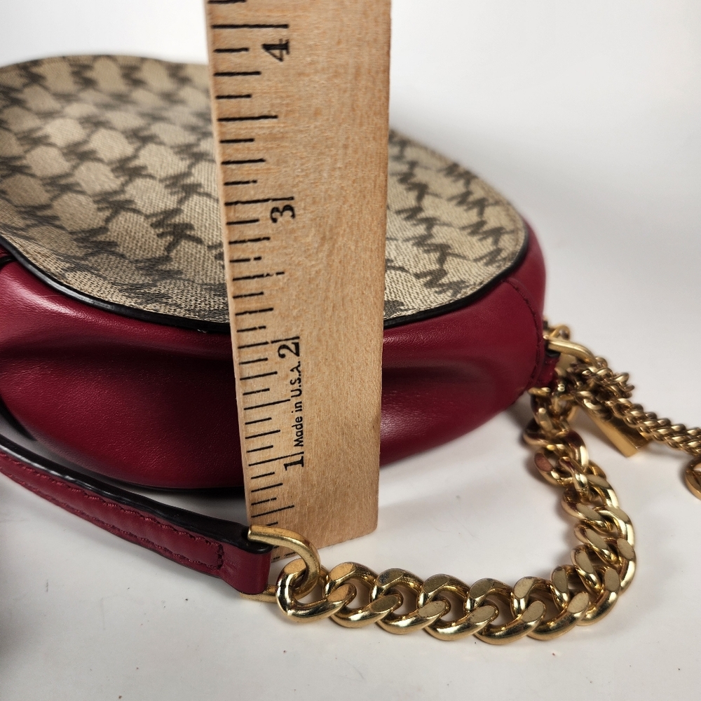 MICHAEL KORS Ginny Crossbody Bag Red Gold Chain Leather Signature Charm - Picture 10 of 14